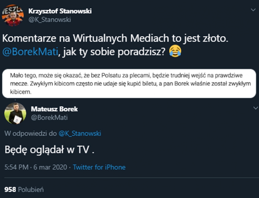 Tak Mateusz Borek ODPOWIADA na komentarz na Wirtualnych Mediach! :D